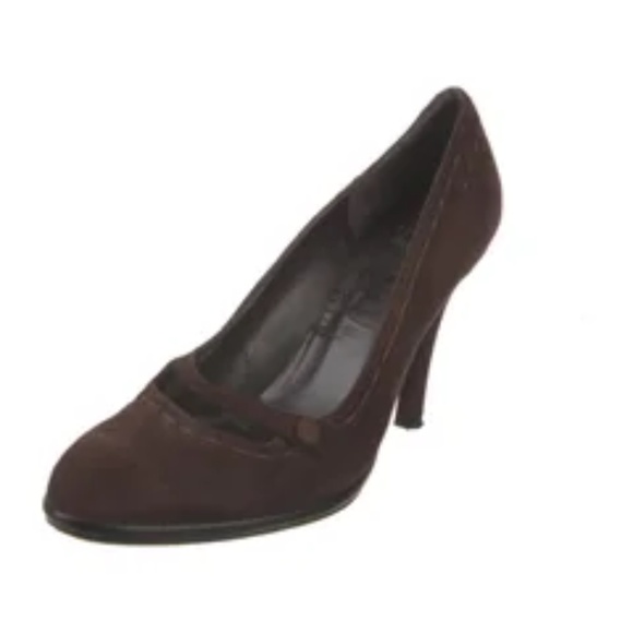 Stuart Weitzman Brown Suede Heels Original Designer Brown Stitching Strap/Button - Picture 4 of 11
